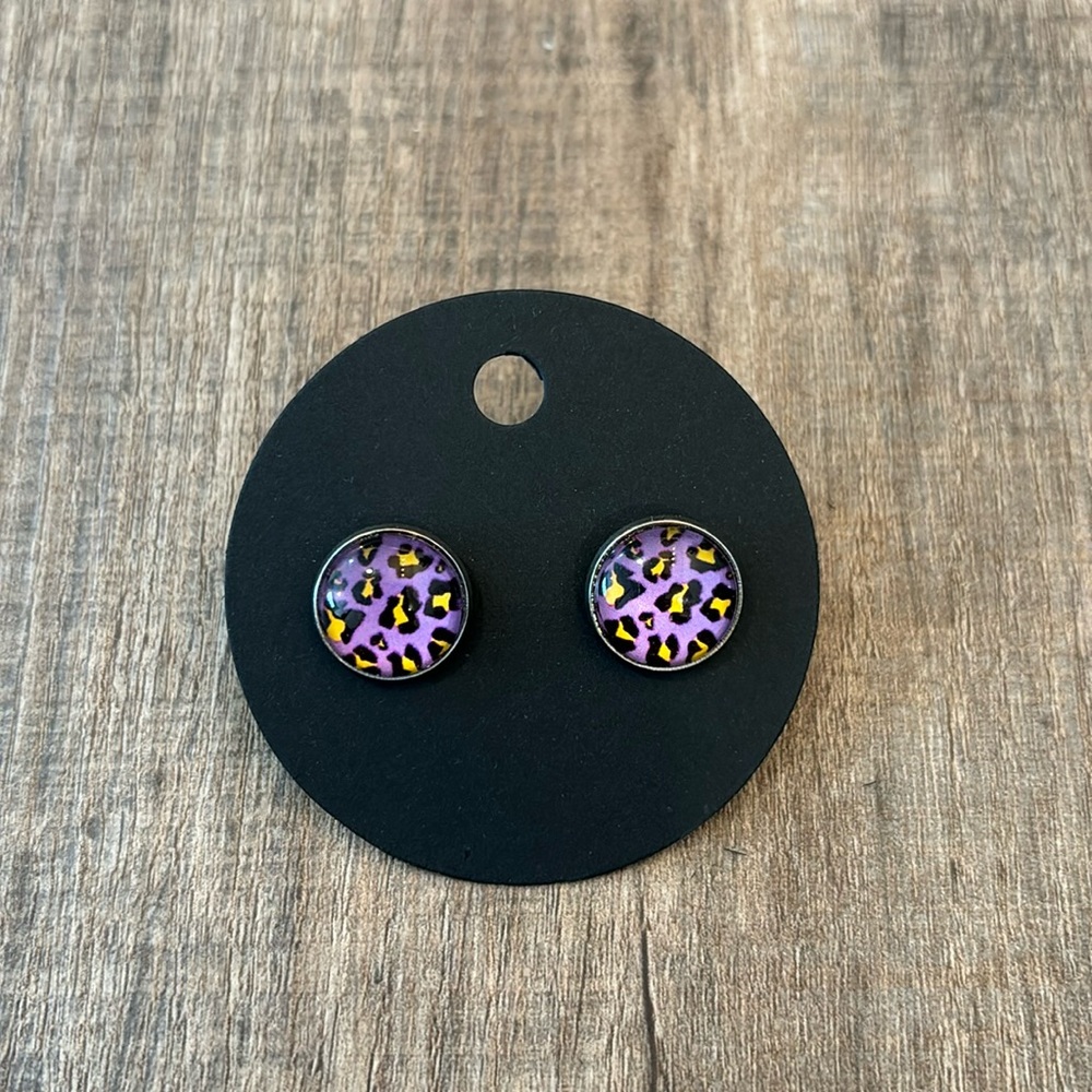 Homemade Earrings - 12mm diameter circle - post style - animal print